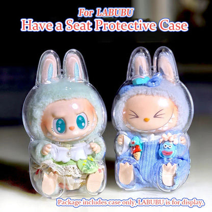 Anime Labubu 2 the Monster Have a Seat Series Transparent Protective Cover Dustproof Acrylic Protective Shell Birthday Gift Toys