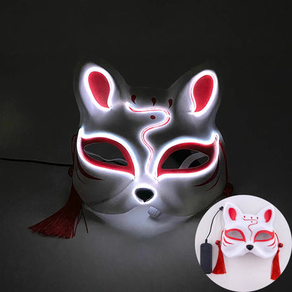 Halloween Luminous Japanese Neon Light Fox Mask LED Light Up Cosplay Mask Flashing in Dark Masquerade Dance Party Mask Costume