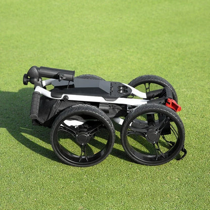 PGM Foldable Golf Bag Cart Four Wheels Aluminium Alloy Trolley With Umbrella Holder Bottle Cage Fixing Rope Manual Brake QC005