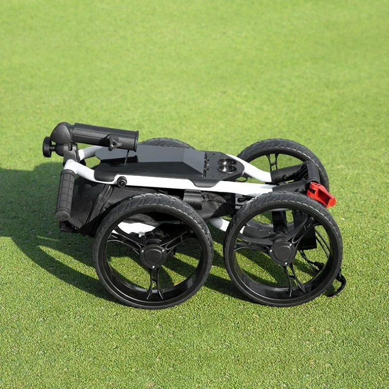PGM Foldable Golf Bag Cart Four Wheels Aluminium Alloy Trolley With Umbrella Holder Bottle Cage Fixing Rope Manual Brake QC005
