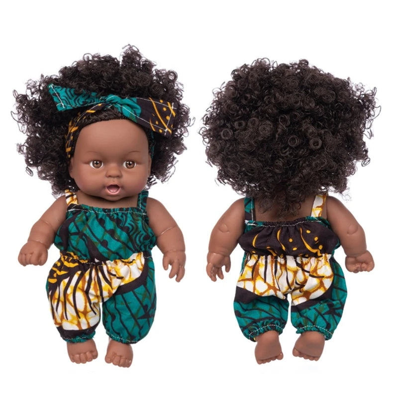 African Black Baby Toy With Curly Hair Christmas Simualtion Cartoon for Doll