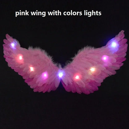 Women Girl LED Glow Light Up Angel Feather Wing Fairy Wings Props Birthday Wedding Party Christmas Halloween Costume Cosplay