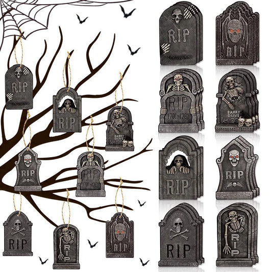 16Pcs Halloween Tombstone Corpse Hanging Tags DIY Happy Halloween Party DIY Decor Pendant Spider Bat Ghost Cat Skull Home Decor