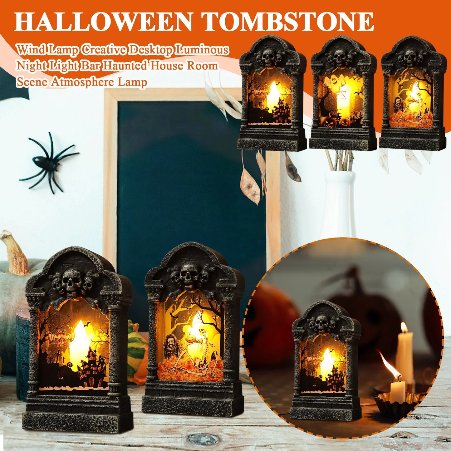 Halloween Headstone Light Halloween Party Decoration Lamp Decoration LED Graveyard Tombstone for Halloween Yards