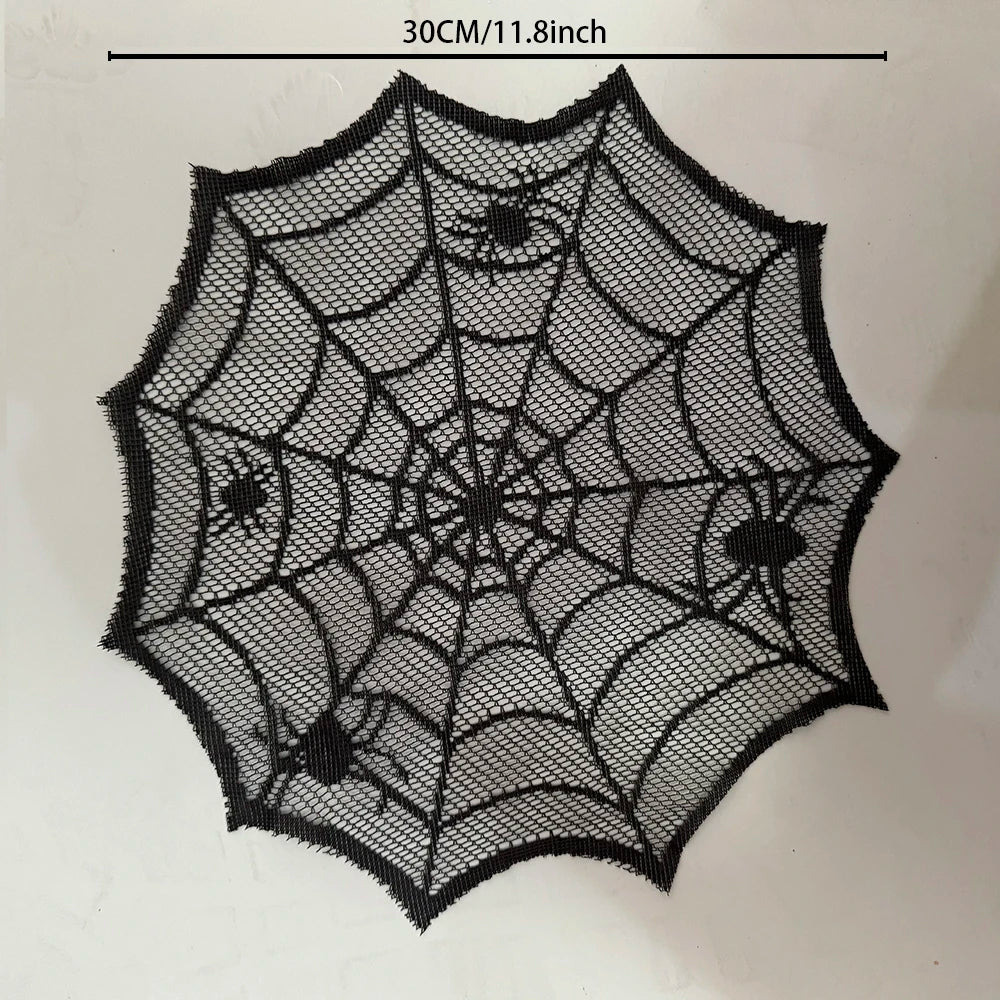 30cm Halloween Round Tablecloth Spider Web Disposable Bat Spider Tablerunner Lampshade Halloween Decoration Set