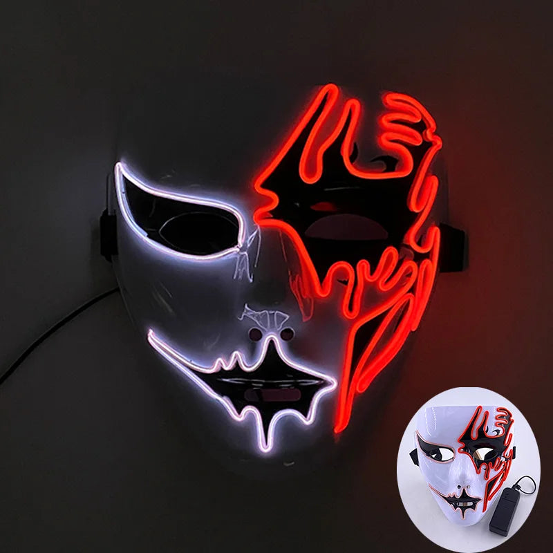 Shuffle Dance Mask Luminous Purge Mask Demon Slayer Glowing Masquerade Cosplay Mask for Halloween Horror Haunted House Props