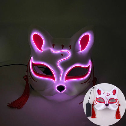 Halloween Luminous Japanese Neon Light Fox Mask LED Light Up Cosplay Mask Flashing in Dark Masquerade Dance Party Mask Costume