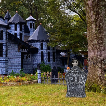 Halloween Haunted House Decor Horror Tombstone Adjustable Lifting Sound and Light Tombstone Halloween Garden Decoration Props