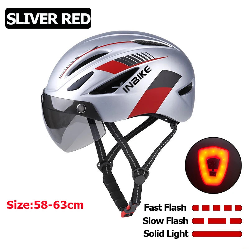INBIKE Bicycle Helmets for Men With Lights Ultralight Outdoor Riding Magnetic Goggle Helmet Cycling Helmet Man Bike Accessories