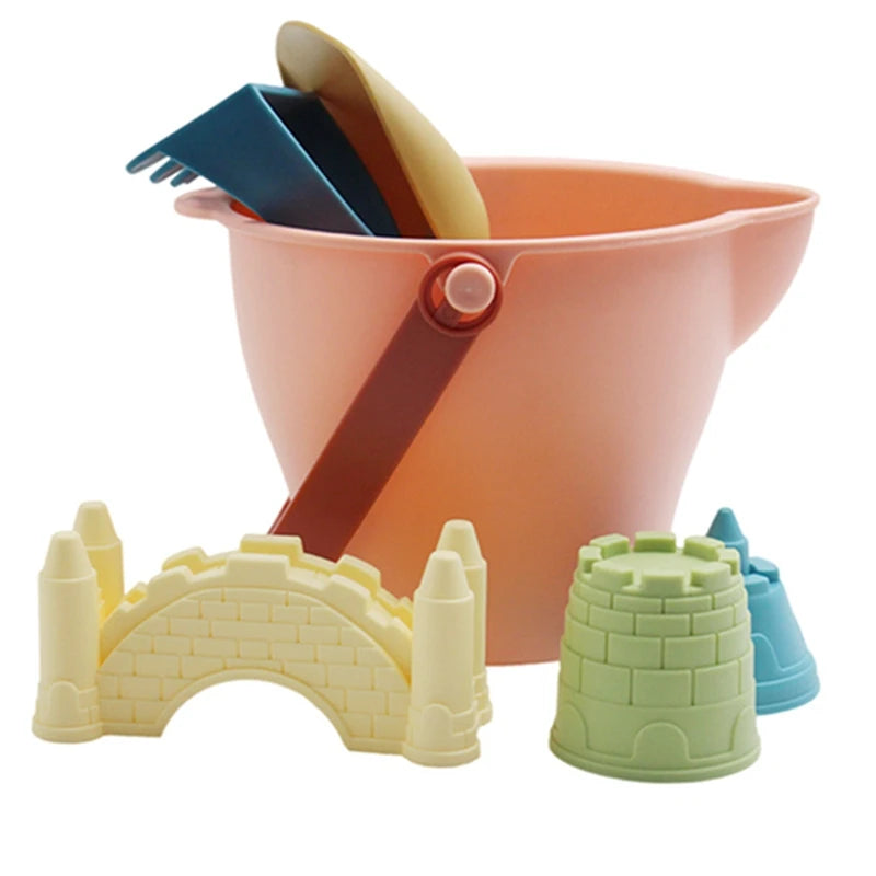 6PCS Beach Toys Beach Castle Bucket Shovel Rake Mold Digging Sand Kit Parent-Children Interactive Summer Outdoor Toys for Kids