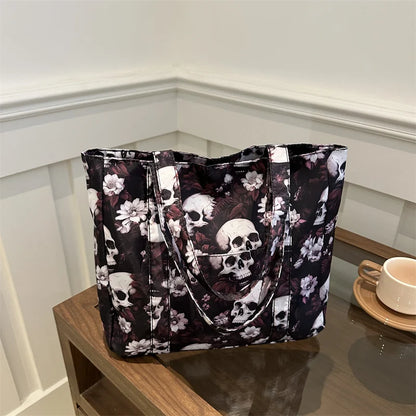 Trendy All Saints' Day Skull Print Decoration Women's Handbags Large Capacity Shoulder Bag Messenger Bag for Outings Halloween