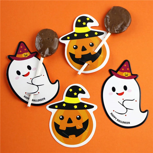 50Pcs Halloween Candy Box Lollipop Packing Card Pumpkin Ghost Card For Diy Halloween Party Decoration Favors Halloween 2024