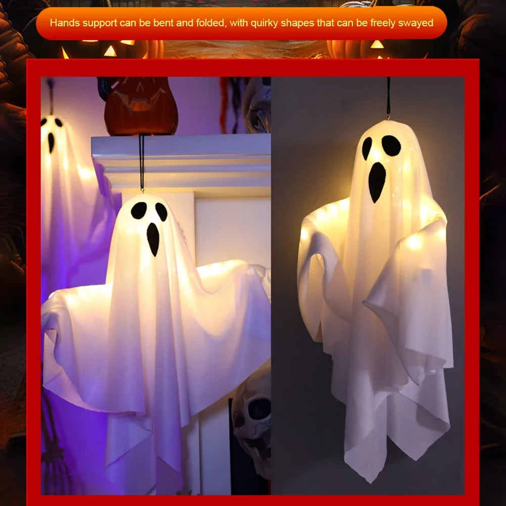 Halloween LED Hanging Ghost Light IP65 Waterproof Halloween Glowing White Ghost Glowing Door Hanging Ghost for Halloween Party
