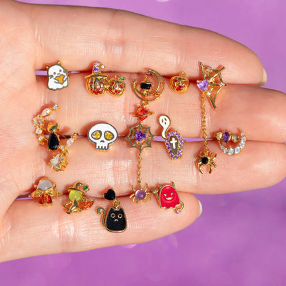 New Halloween Gothic Cute Oil Drip Pumpkin Ghost Skull Stud Earrings for Women Fashion Jewelry Gift Wholesale