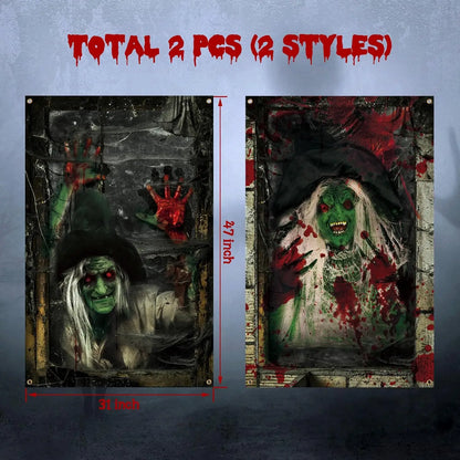 2 Pcs Scary Halloween Curtain Window Silhouette Decoration Blood Halloween Horror Halloween Window Poster