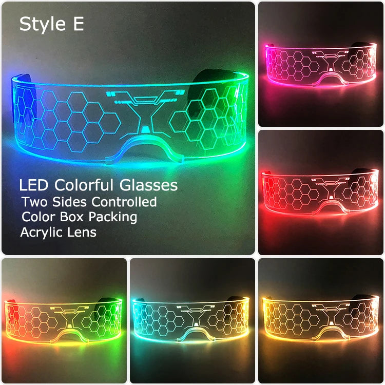 Acrylic LED Luminous Glasses Glow Party Glasses Neon Light Up Visor Eyeglasses DJ Bar Party Eyewear for Halloween Christmas