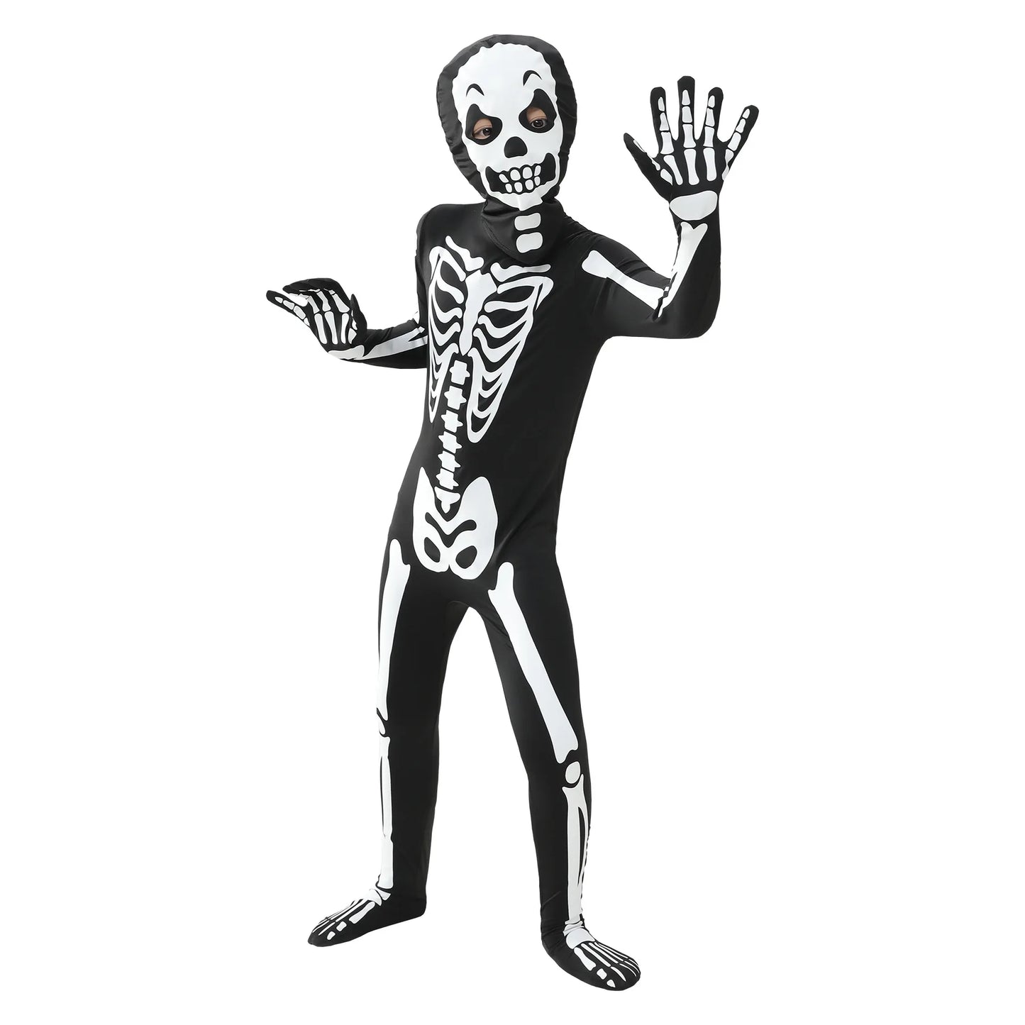 Boys Scary Zombie Halloween Costume Glow in the Dark Printed Skeleton Jumpsuit Kids Carnival Party Spooky Ghost Horror Jumpsuit