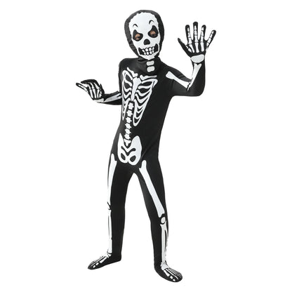 Boys Scary Zombie Halloween Costume Glow in the Dark Printed Skeleton Jumpsuit Kids Carnival Party Spooky Ghost Horror Jumpsuit