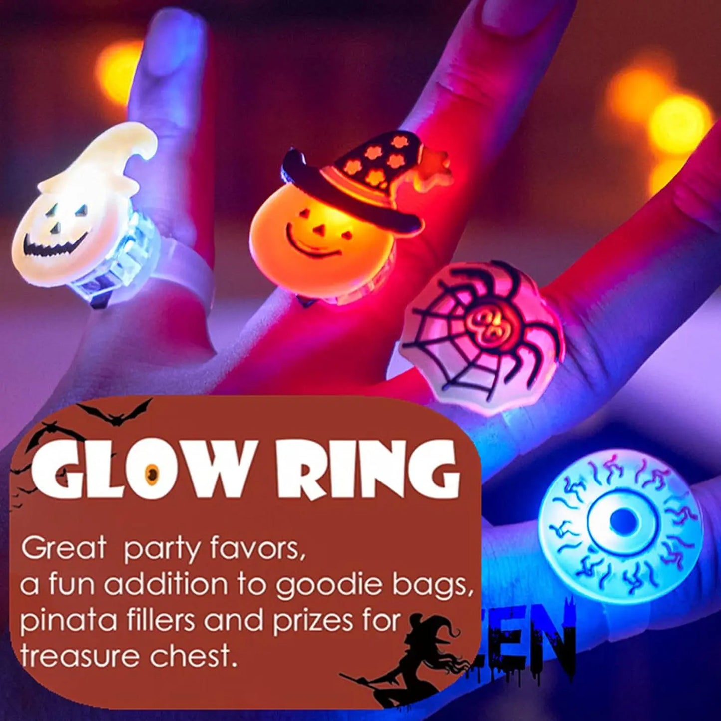 20/50pc Halloween LED Light Up Rings Toys Horror Pumpkin Ghost Spider Glow Finger Rings for Kids Trick Party Supplies Party Gift