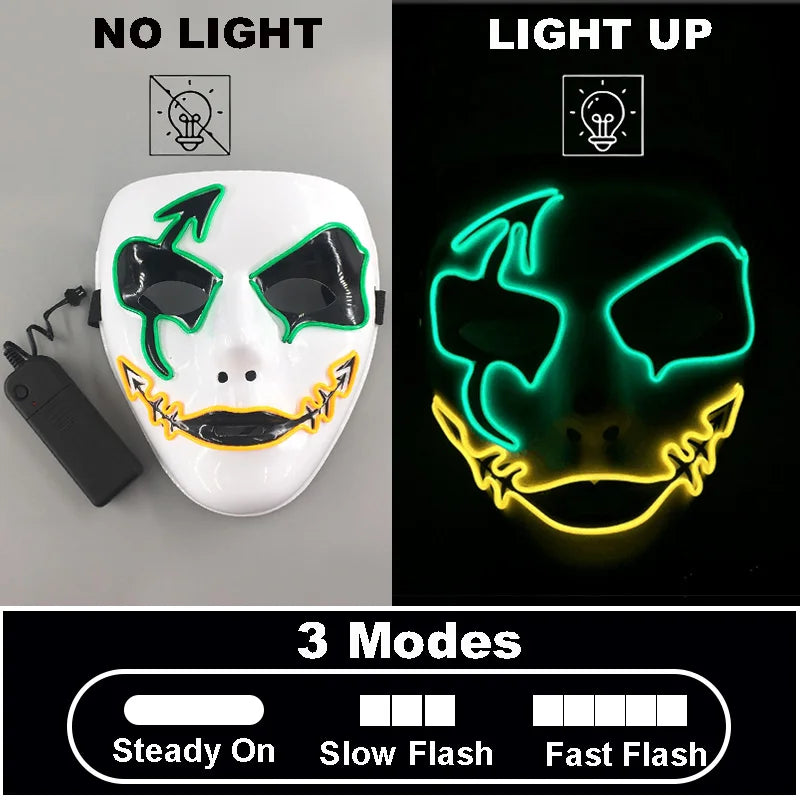 Shuffle Dance Mask Luminous Purge Mask Demon Slayer Glowing Masquerade Cosplay Mask for Halloween Horror Haunted House Props
