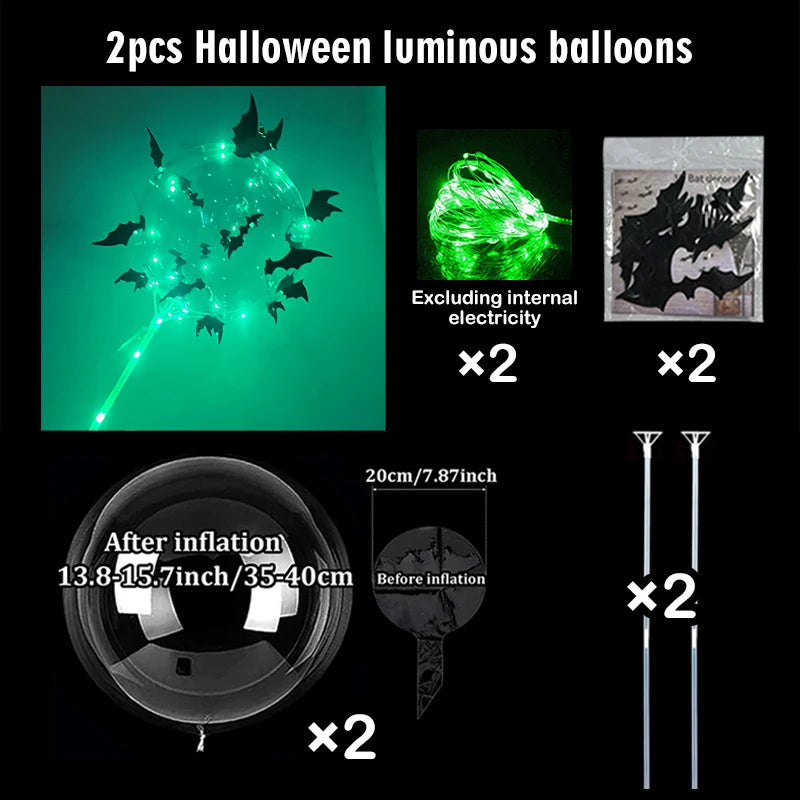 5pcs Halloween Glowing Balloon Set Transparent Bobo Balloon Bat Stickers Halloween Party Decoration Day of the Dead Decoration