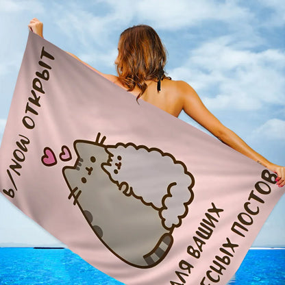 Cartoon P-Pusheen Kawai Cat Cartoon Beach Towel Cute Kawaii Room Decor Bath Girls Children Hand Towels for Bathroom Shower