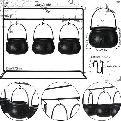Halloween Decorations Indoor, Halloween Witches Cauldron Candy Serving Bowls on Rack, Black Plastic Cauldron With Skeletons