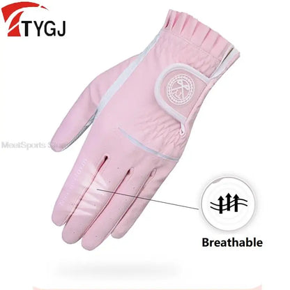 Ttygj 1 Pair Golf Gloves Woman PU Leather Soft Gloves Ladies Anti-Slip Granules Sports Mittens Elegant Right Left Hand Golf Aids