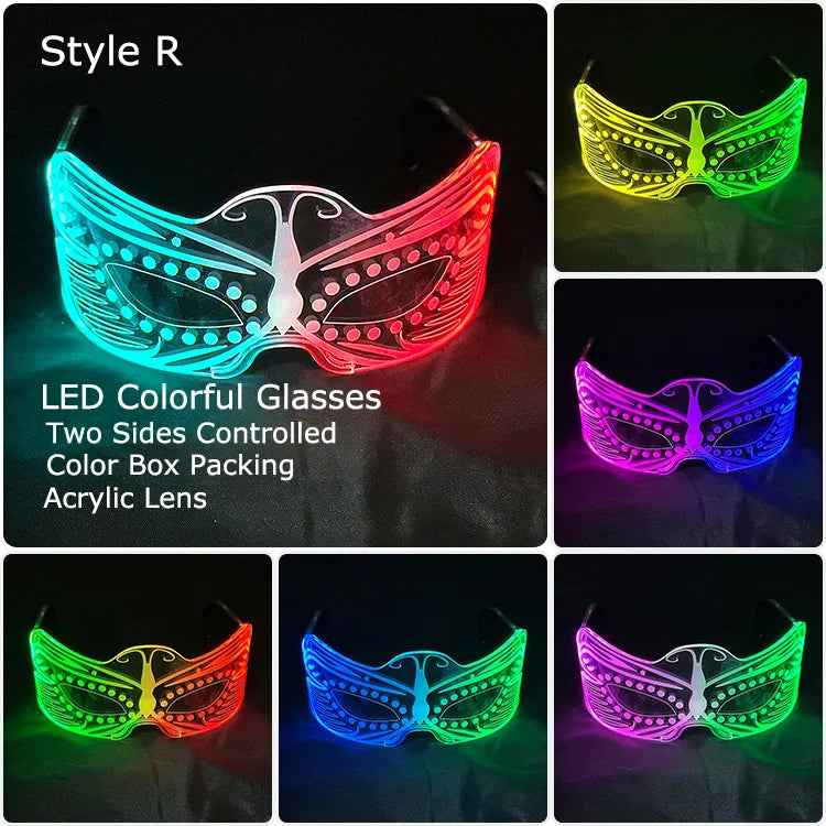 Acrylic LED Luminous Glasses Glow Party Glasses Neon Light Up Visor Eyeglasses DJ Bar Party Eyewear for Halloween Christmas
