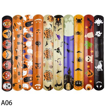 6-40pcs Halloween Gifts Toys Slap Bracelet Witch Skeleton Pumpkin Ghost Key Chain Party Kid Hairpin Ring Birthday Favor Supplies