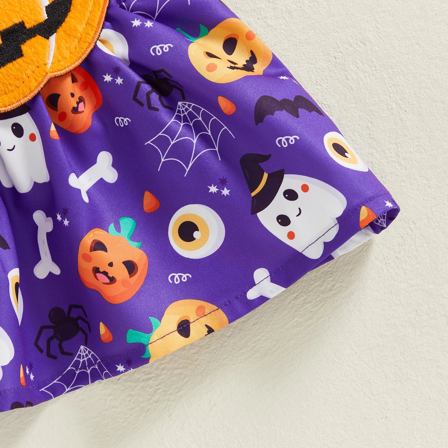 Pudcoco Infant Baby Girls Halloween Sets Solid Color Flying Sleeve Romper Ghost Pumpkin Print Skirt Headband
