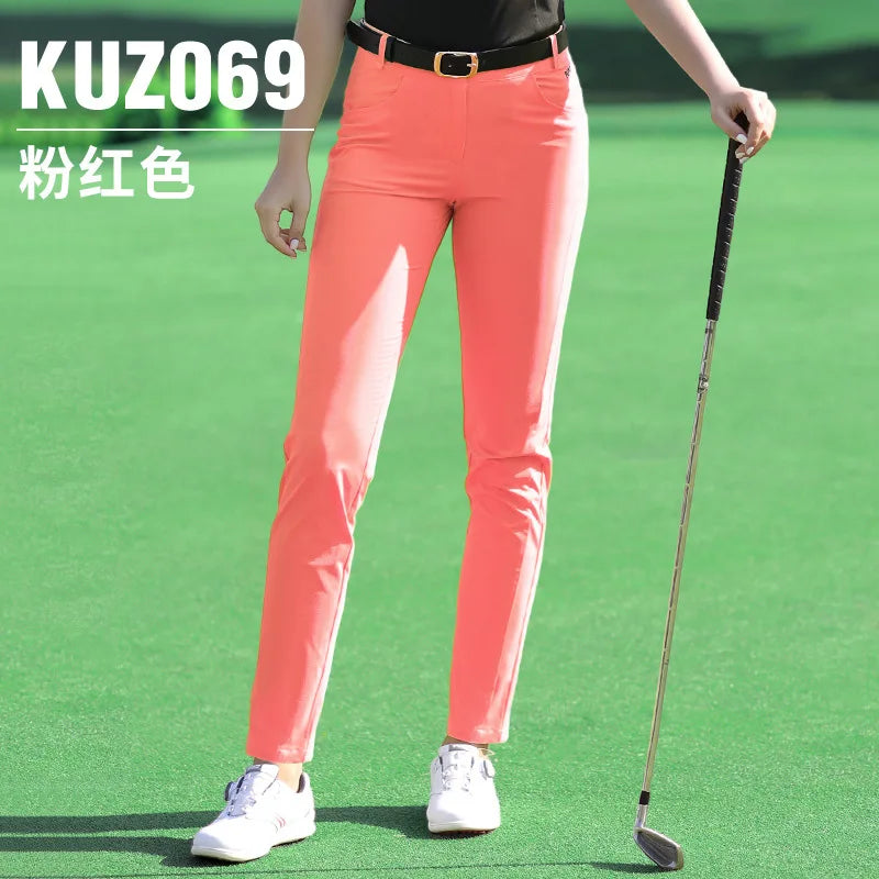 PGM Women Elastic Quick Dry Golf Pants Ladies Slim High Waist Trousers Women Anti-Sweat Soft Sweatpants Sport Training Trousers