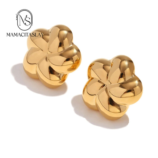 MamacitaSlay Simple Rotating Petals Gold Plated Earrings Waterproof Jewellery Women Girls Women's Accessories Trend 2024 Pusheen