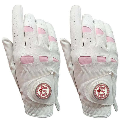 2 Pcs Cabretta Leather Golf Gloves Women With Bling Ball Marker Extra Grip Left Right Hand Pink Fit Ladies Girls Golfer