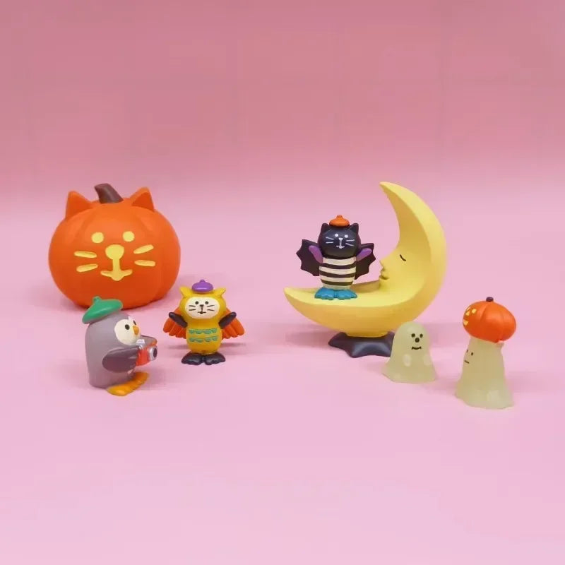 2024 Halloween Pumpkin Miniature Night Light Cat Scene Props Decoration Luminous Resin Small Ornament Trendy Play Creative Gift