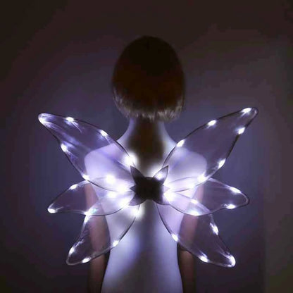 Kids Girl Elf Wings Light Up Fairy Wings LED Butterfly Wings Halloween Cosplay Costume Birthday Wedding Dress Up Party Accessory