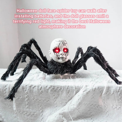 Halloween Animatronic Doll Face Spider Sound Activated Scary Walking Spider Haunted House Prop Halloween Party Decoration