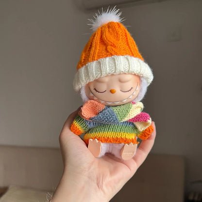 17cm Labubu Doll Clothes  Macaron Labubu Christmas Costumes Set V1 V2 Winter Christmas Sweater Scarf Set Clothing ﻿