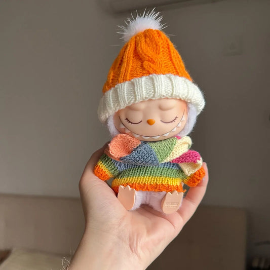 17cm Labubu Doll Clothes  Macaron Labubu Christmas Costumes Set V1 V2 Winter Christmas Sweater Scarf Set Clothing ﻿