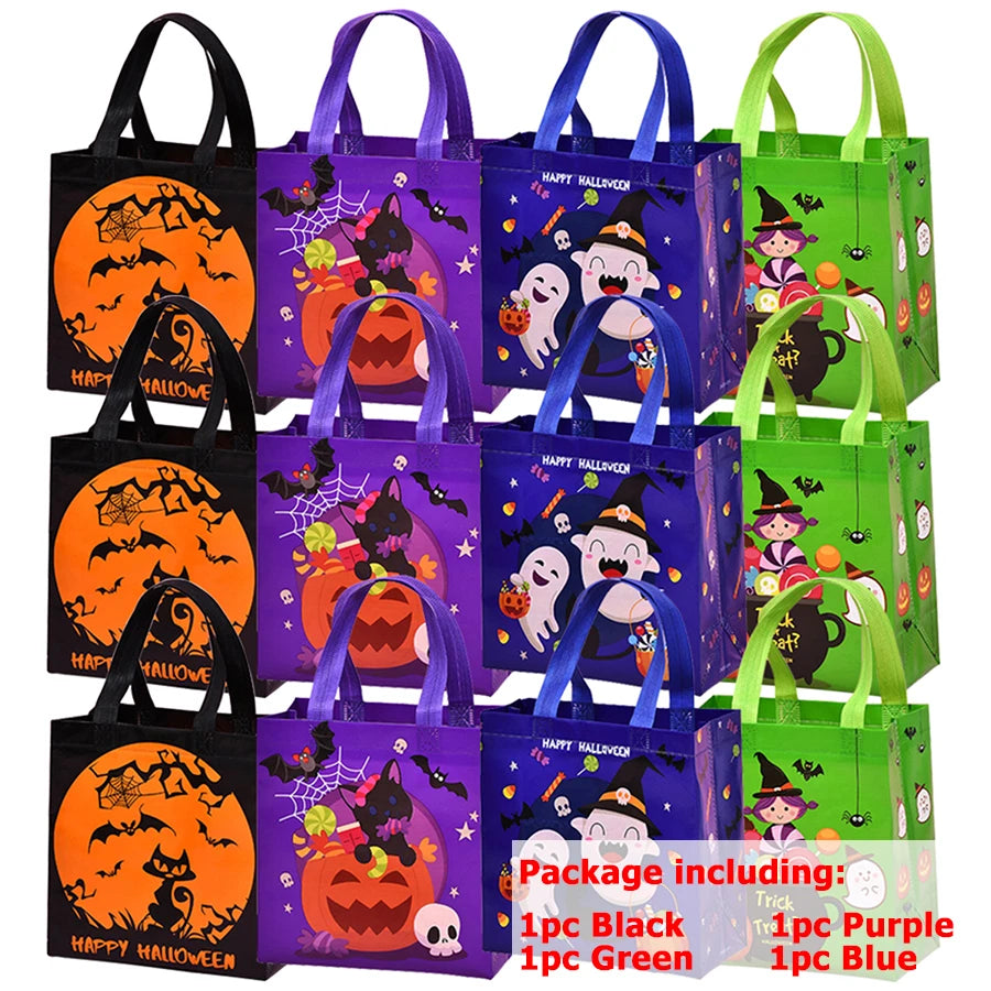 4-12pcs Halloween Theme Non-Woven Cloth Gift Shopping Bag Environmentally Friendly Reusable Cartoon Pumpkin Creative Storage Bag