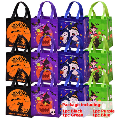 4-12pcs Halloween Theme Non-Woven Cloth Gift Shopping Bag Environmentally Friendly Reusable Cartoon Pumpkin Creative Storage Bag