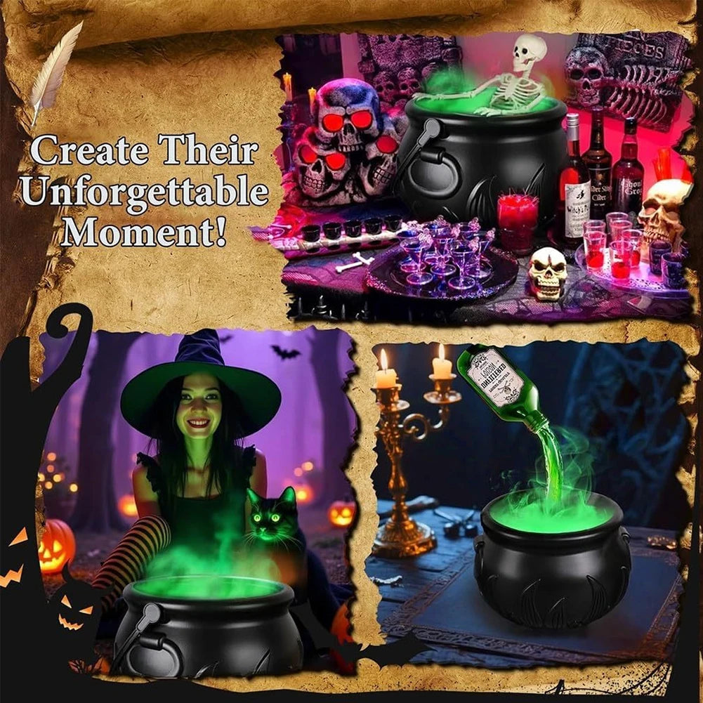 Halloween Cauldron Decor With Magic Floating Potion Bottles and Diffuser Skeleton Horror Party Home Bar Accessory DIY Prop