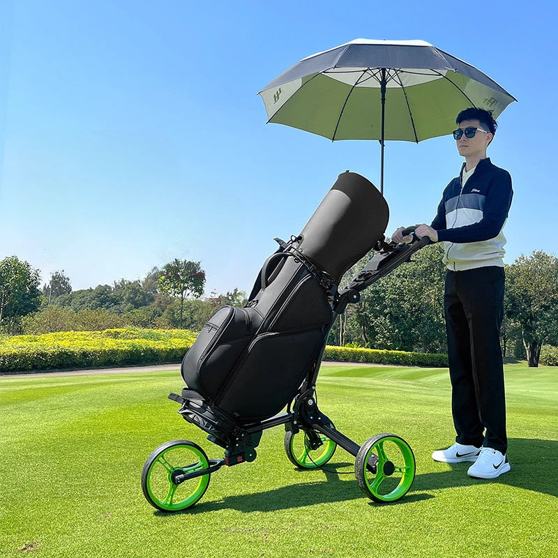PLAYEAGLE 2024 Folding Golf Push Pull Cart Upgrade Widened Wheels Portable Golf Bag Cart With Umbrella Holder