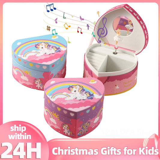 Unicorn Music Jewelry Box Heart-Shaped With Spining Ballet Dancer Doll Multi Purpose Storage Music Box Christmas Gifts for Girls