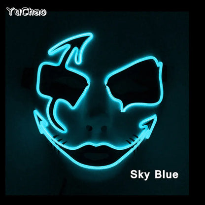 Shuffle Dance Mask Luminous Purge Mask Demon Slayer Glowing Masquerade Cosplay Mask for Halloween Horror Haunted House Props