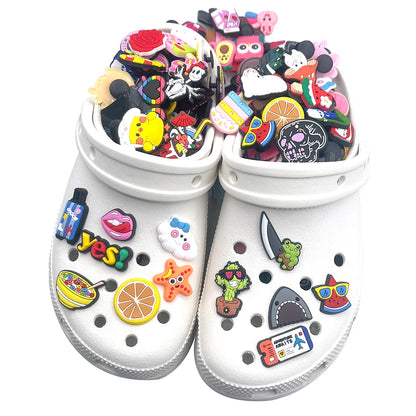 MINISO 30-100pcs Random Mixed Shoe Charms PVC Disney Sanrio Cartoon Shoes Decration Accessories DIY Clog Sandal Buckle Kids Gift