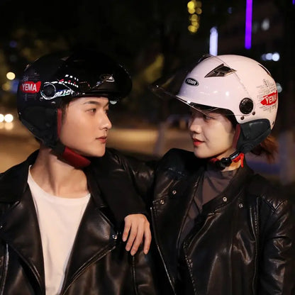 YEMA Casco Go Kart Scooter Motor Van Motorcycle Dual Lens Vintage Helmets Four Seasons Racing Half Helmets Casque Helmet