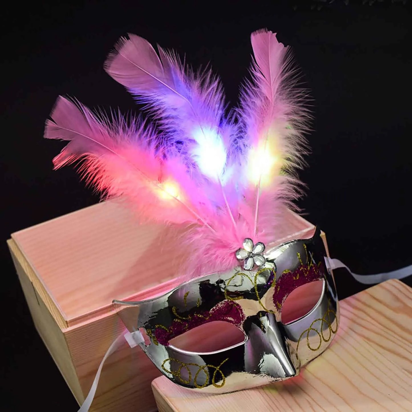 Feather LED Glowing Masks Venice Carnival Halloween Christmas Light Up Masks Masquerade Birthday Wedding Party Cosplay Costume