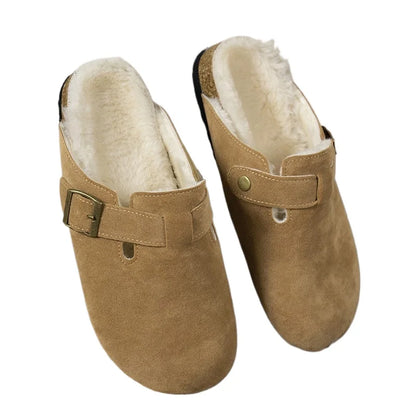 Comwarm Fur Lined Clogs for Women Men Winter Fuzzy Cork Slippers Fur Cork Mules Short Plush House Cork Shoes Winter Zuecos Mujer