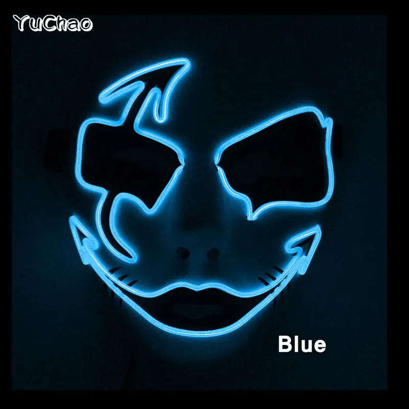 Shuffle Dance Mask Luminous Purge Mask Demon Slayer Glowing Masquerade Cosplay Mask for Halloween Horror Haunted House Props